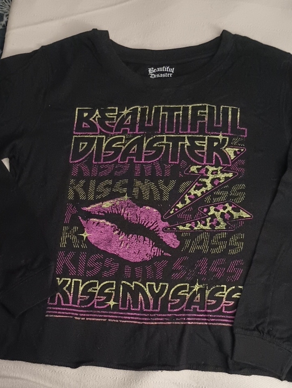 Women's Black Beautiful Disaster Long Sleeve Tee -